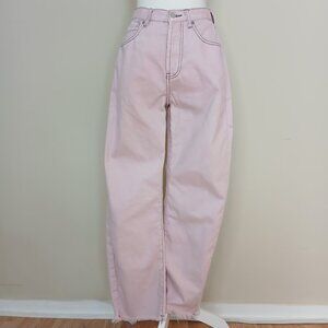 VRG GRL Barrel Pants Frayed Hem Pink Denim Contrast Stitching Size 8